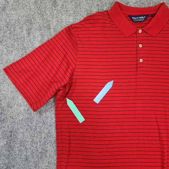 Ralph Lauren Polo Golf Shirt Men Large Red Black Stripe Short Sleeve Performance - Picture 15 of 16